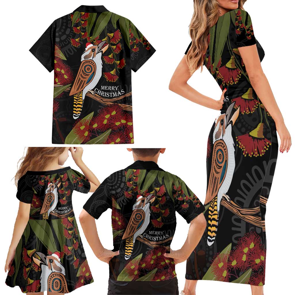 Australia Indigenous Christmas Family Matching Short Sleeve Bodycon Dress and Hawaiian Shirt Kookaburra Aboriginal