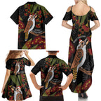 Australia Indigenous Christmas Family Matching Summer Maxi Dress and Hawaiian Shirt Kookaburra Aboriginal