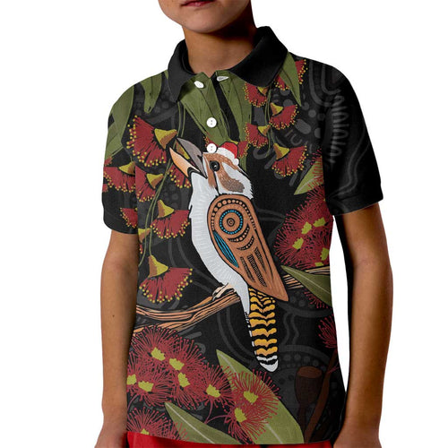 Australia Indigenous Christmas Kid Polo Shirt Kookaburra Aboriginal