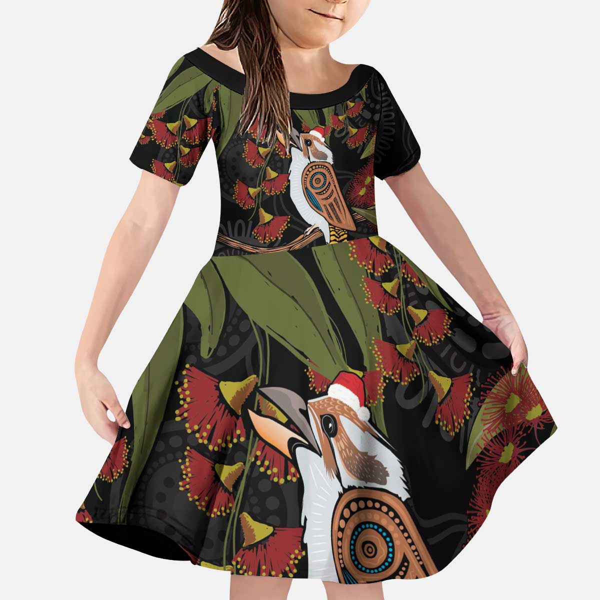 Australia Indigenous Christmas Kid Short Sleeve Dress Kookaburra Aboriginal