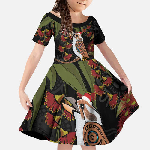 Australia Indigenous Christmas Kid Short Sleeve Dress Kookaburra Aboriginal