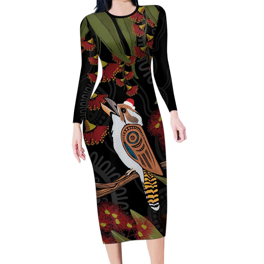 Australia Indigenous Christmas Long Sleeve Bodycon Dress Kookaburra Aboriginal
