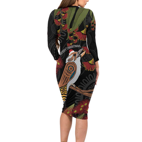 Australia Indigenous Christmas Long Sleeve Bodycon Dress Kookaburra Aboriginal