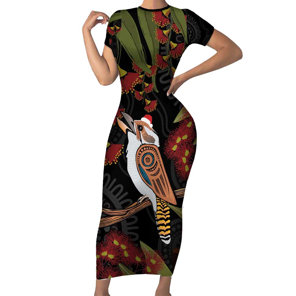 Australia Indigenous Christmas Short Sleeve Bodycon Dress Kookaburra Aboriginal