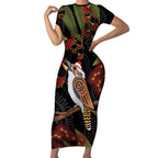Australia Indigenous Christmas Short Sleeve Bodycon Dress Kookaburra Aboriginal