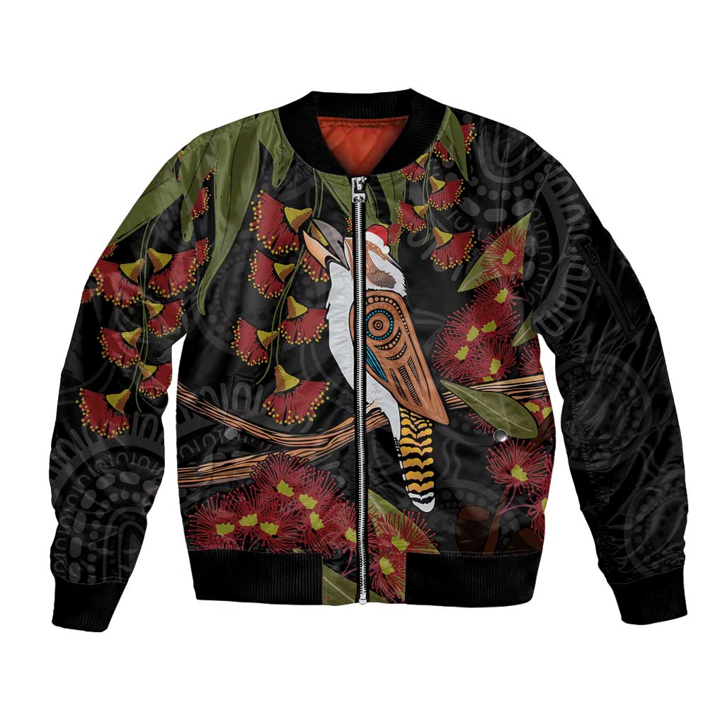 Australia Indigenous Christmas Sleeve Zip Bomber Jacket Kookaburra Aboriginal