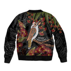 Australia Indigenous Christmas Sleeve Zip Bomber Jacket Kookaburra Aboriginal