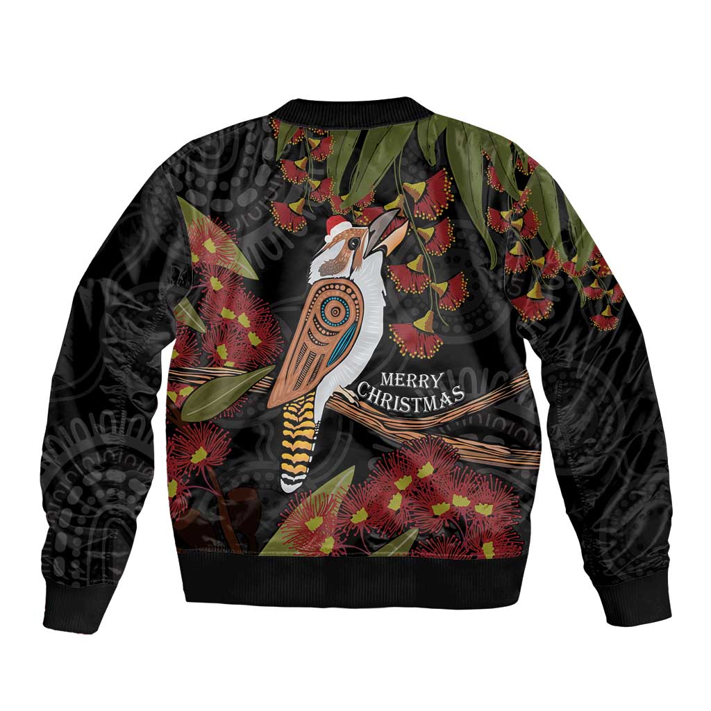 Australia Indigenous Christmas Sleeve Zip Bomber Jacket Kookaburra Aboriginal