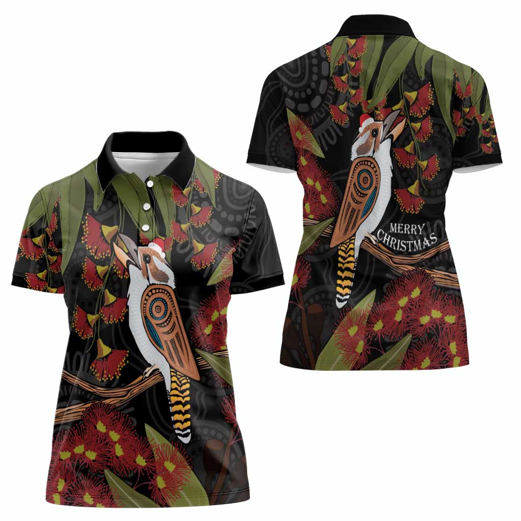 Australia Indigenous Christmas Women Polo Shirt Kookaburra Aboriginal