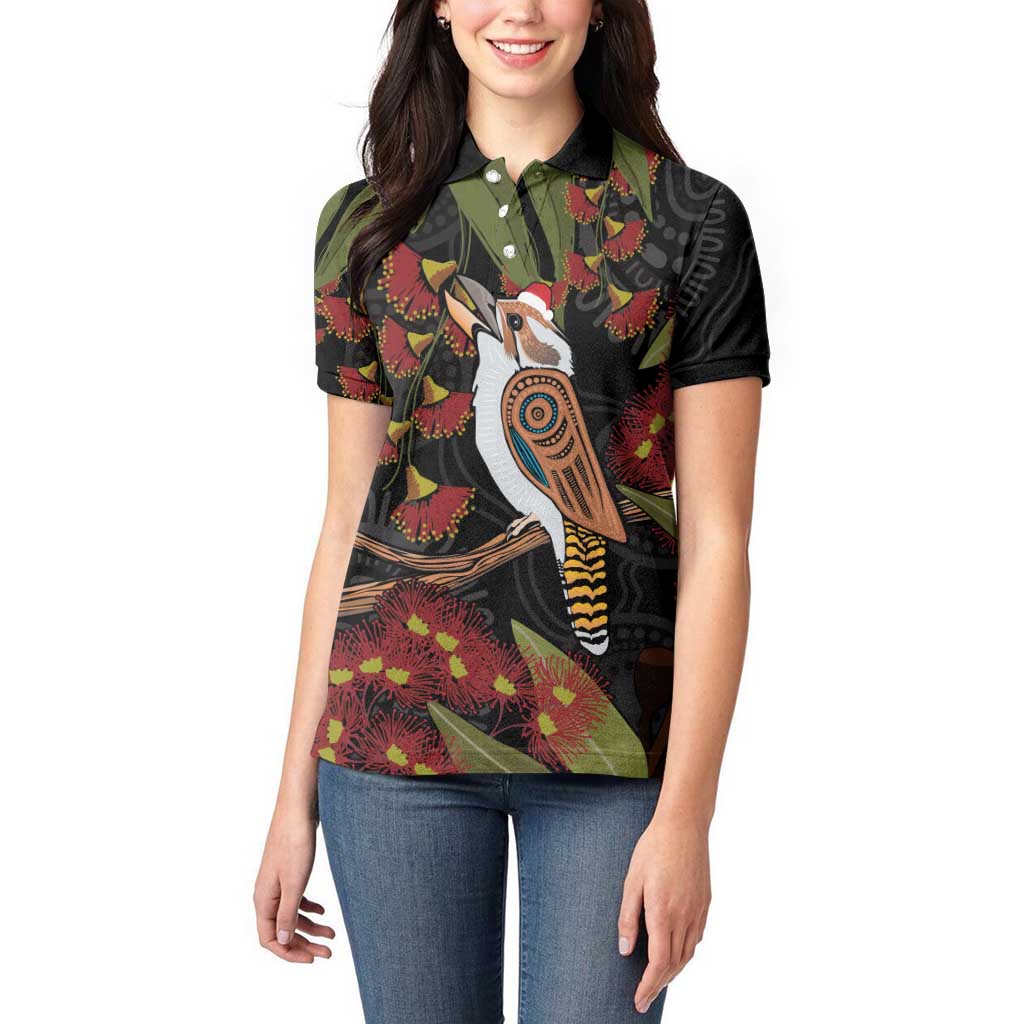 Australia Indigenous Christmas Women Polo Shirt Kookaburra Aboriginal