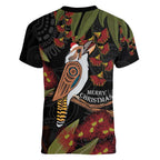Australia Indigenous Christmas Women V-Neck T-Shirt Kookaburra Aboriginal