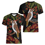 Australia Indigenous Christmas Women V-Neck T-Shirt Kookaburra Aboriginal