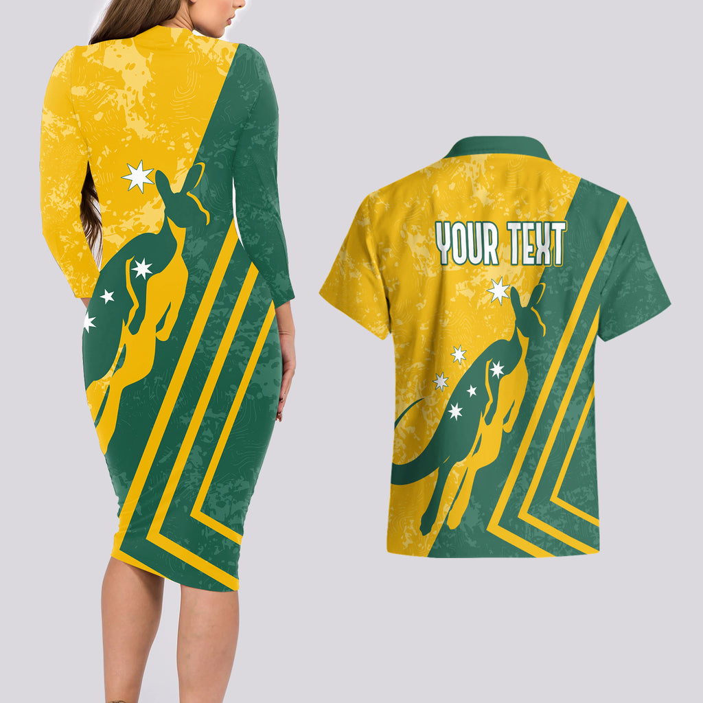 personalised-australia-soccer-couples-matching-long-sleeve-bodycon-dress-and-hawaiian-shirt-green-gold-go-socceroos
