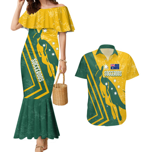 personalised-australia-soccer-couples-matching-mermaid-dress-and-hawaiian-shirt-green-gold-go-socceroos