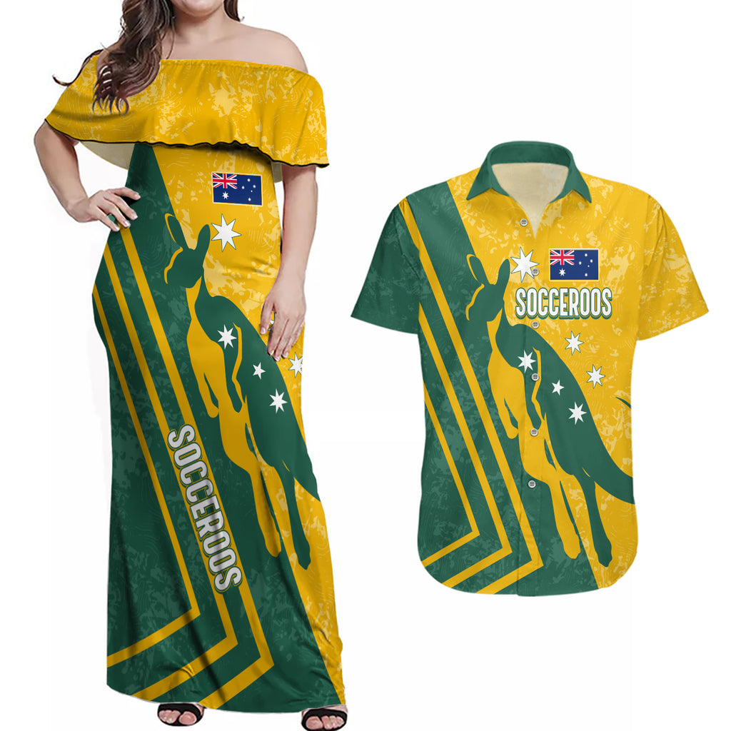 personalised-australia-soccer-couples-matching-off-shoulder-maxi-dress-and-hawaiian-shirt-green-gold-go-socceroos