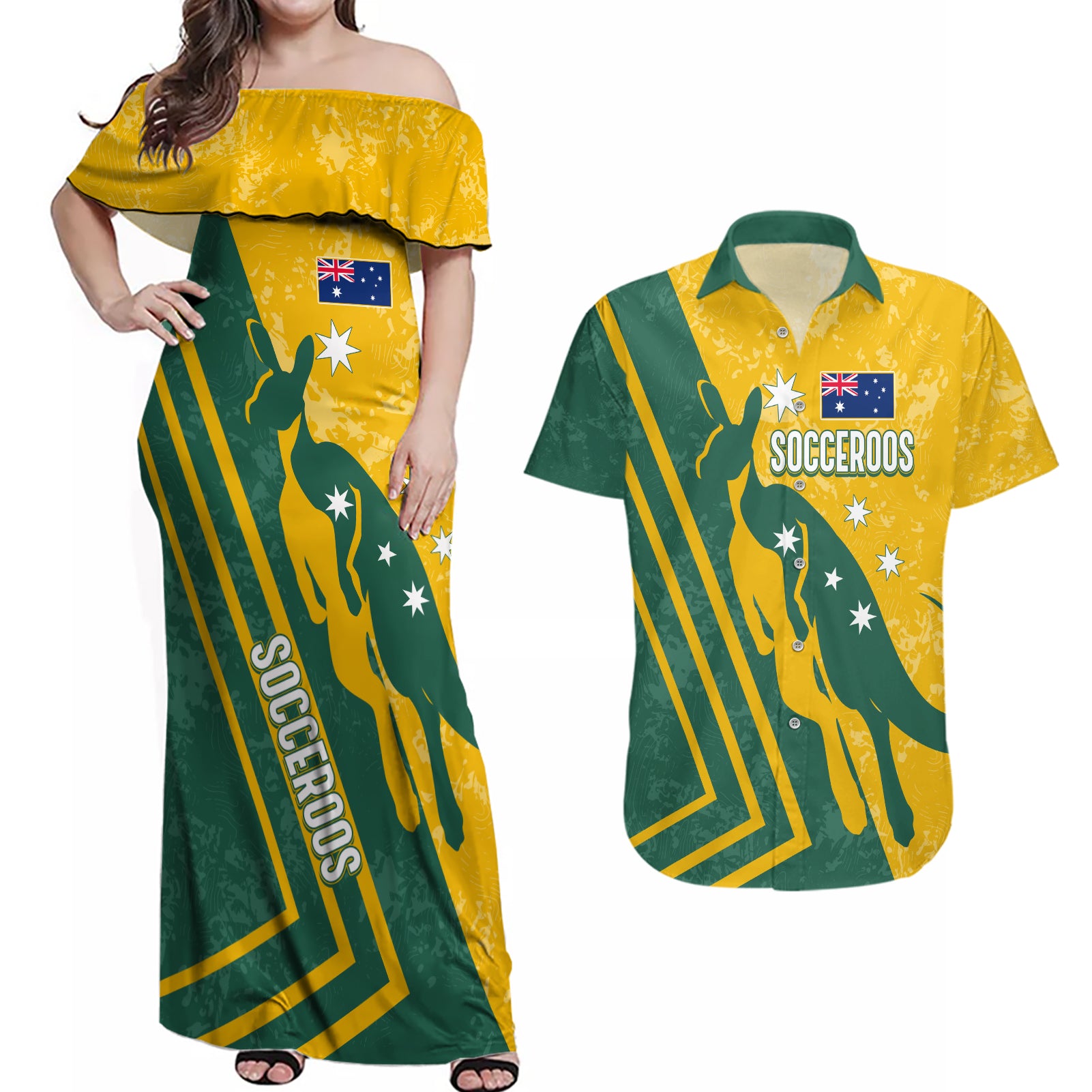 personalised-australia-soccer-couples-matching-off-shoulder-maxi-dress-and-hawaiian-shirt-green-gold-go-socceroos