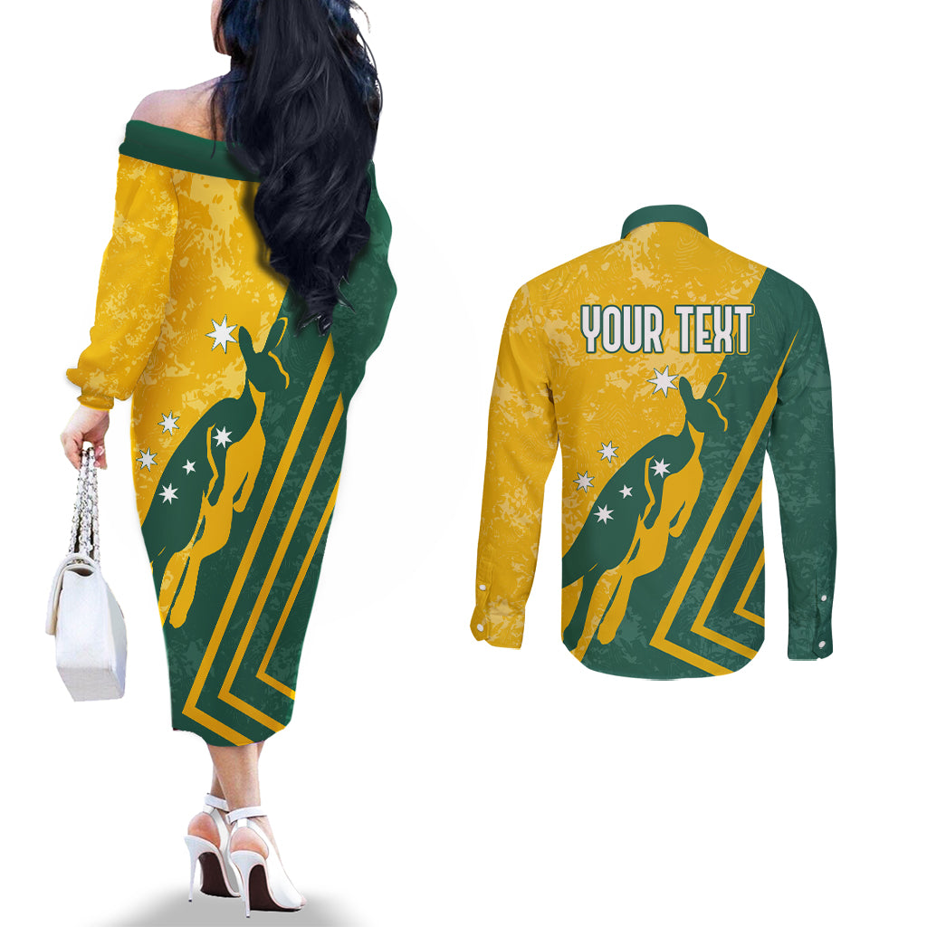 personalised-australia-soccer-couples-matching-off-the-shoulder-long-sleeve-dress-and-long-sleeve-button-shirt-green-gold-go-socceroos