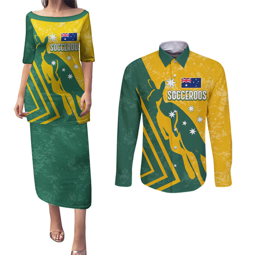 personalised-australia-soccer-couples-matching-puletasi-dress-and-long-sleeve-button-shirt-green-gold-go-socceroos