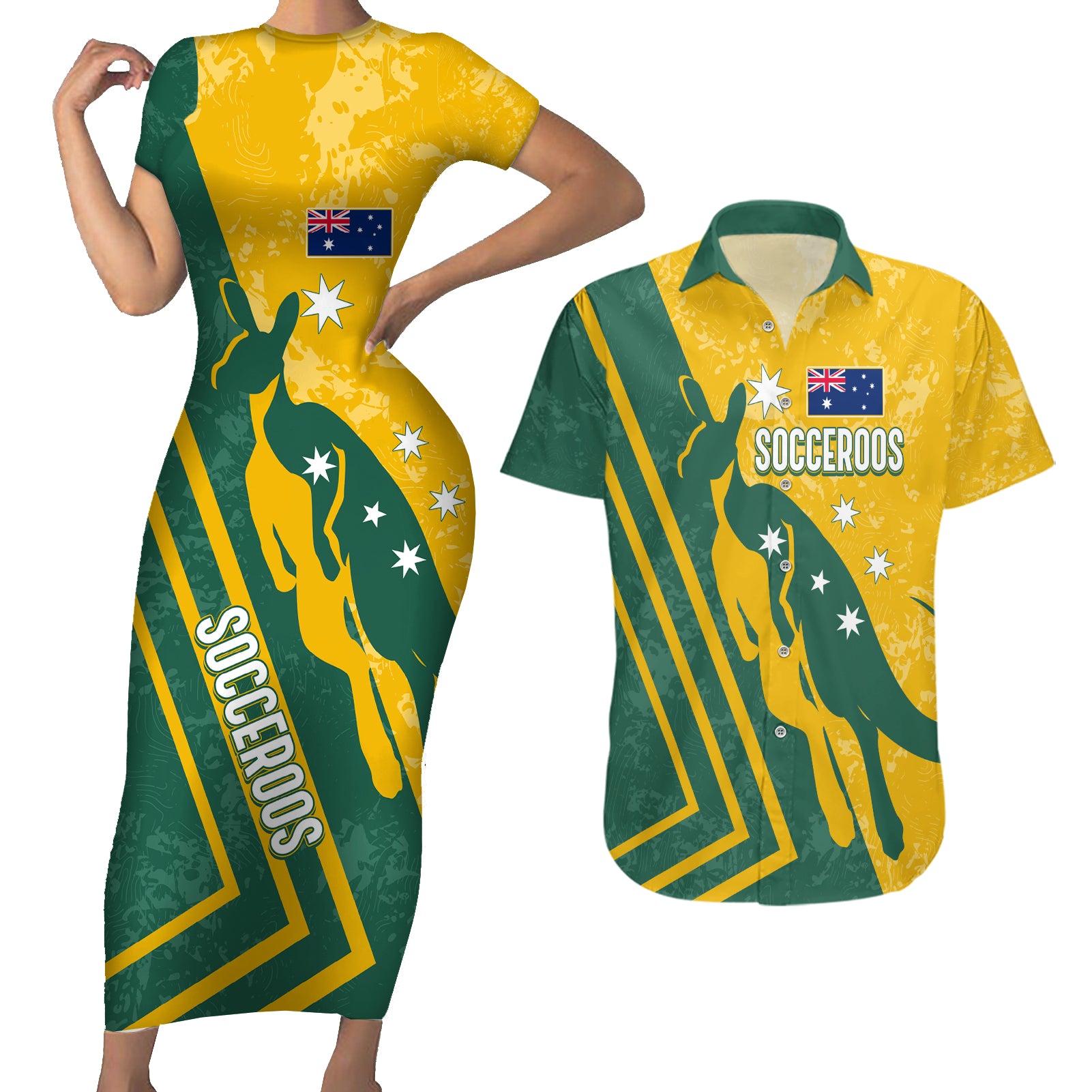 personalised-australia-soccer-couples-matching-short-sleeve-bodycon-dress-and-hawaiian-shirt-green-gold-go-socceroos