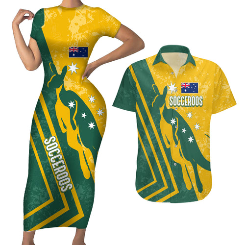 personalised-australia-soccer-couples-matching-short-sleeve-bodycon-dress-and-hawaiian-shirt-green-gold-go-socceroos