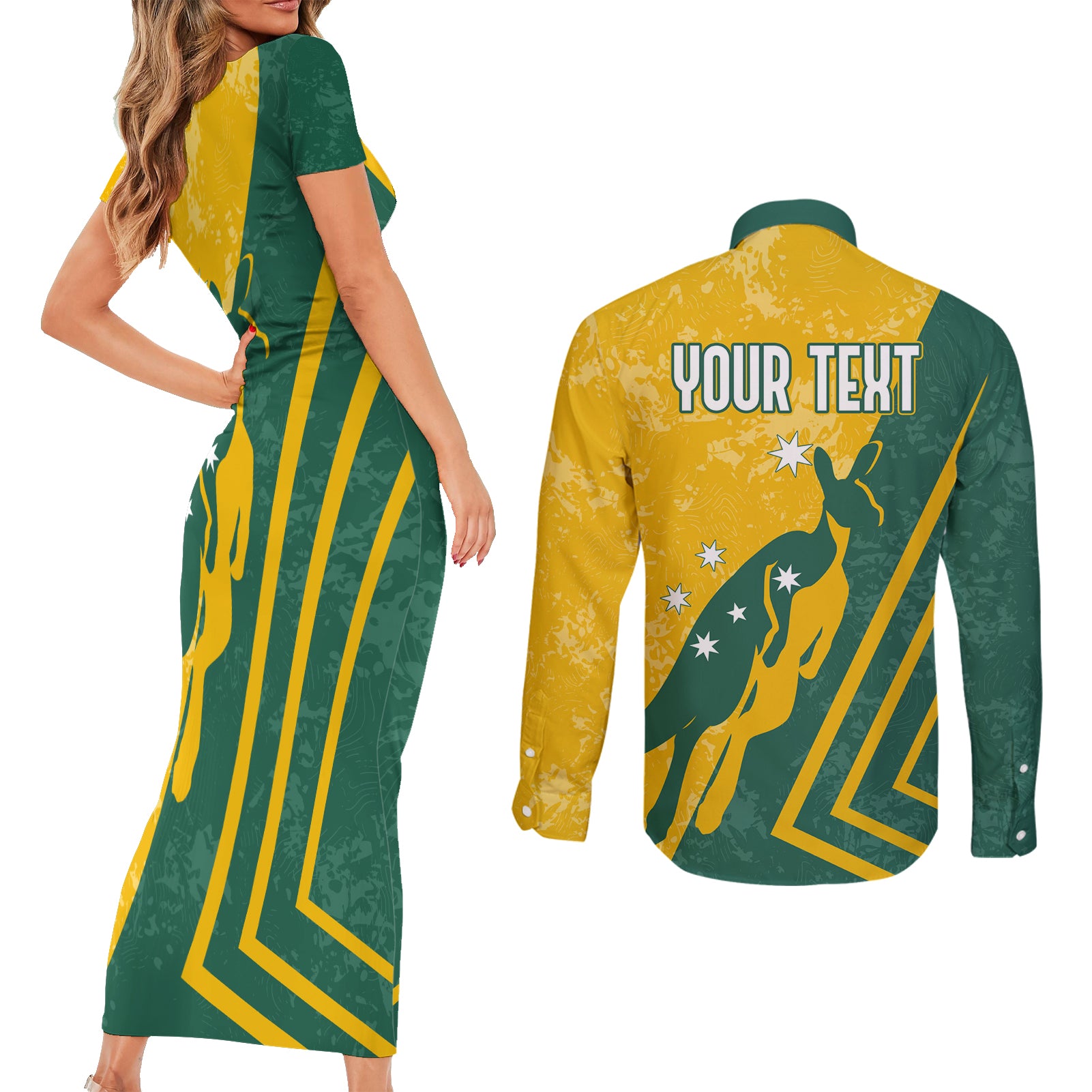 personalised-australia-soccer-couples-matching-short-sleeve-bodycon-dress-and-long-sleeve-button-shirt-green-gold-go-socceroos