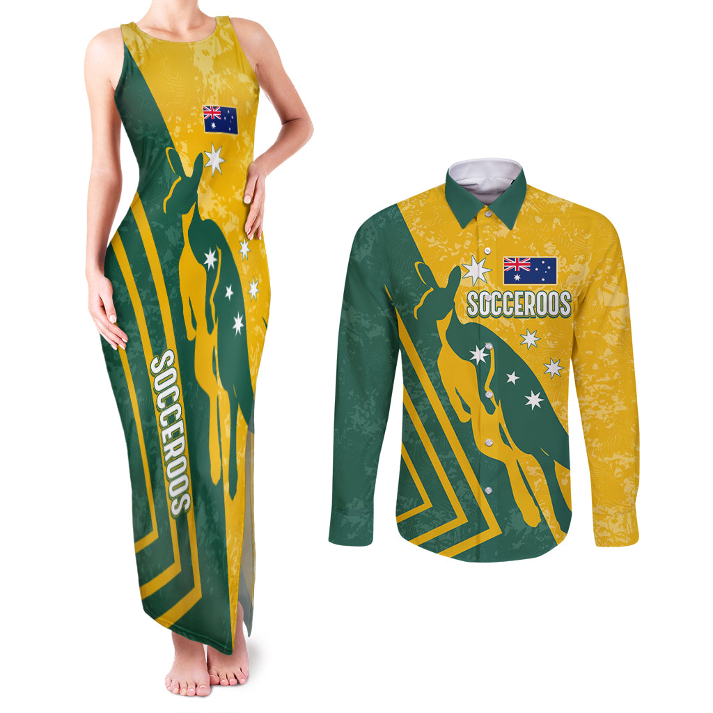 personalised-australia-soccer-couples-matching-tank-maxi-dress-and-long-sleeve-button-shirt-green-gold-go-socceroos