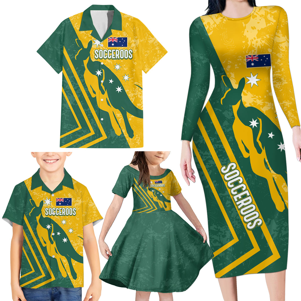 personalised-australia-soccer-family-matching-long-sleeve-bodycon-dress-and-hawaiian-shirt-green-gold-go-socceroos