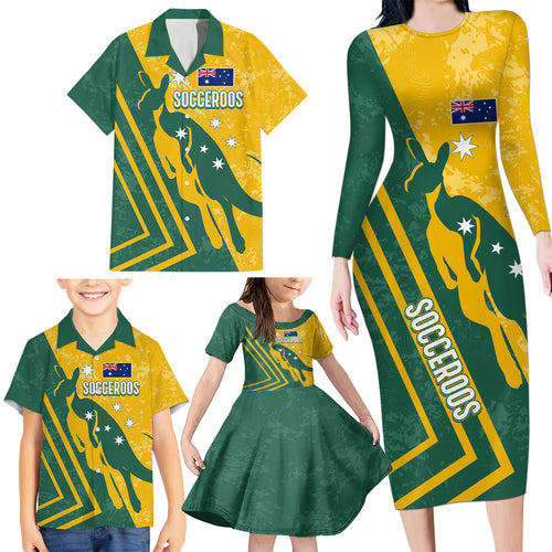 personalised-australia-soccer-family-matching-long-sleeve-bodycon-dress-and-hawaiian-shirt-green-gold-go-socceroos