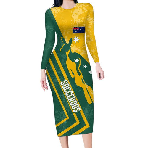 personalised-australia-soccer-family-matching-long-sleeve-bodycon-dress-and-hawaiian-shirt-green-gold-go-socceroos