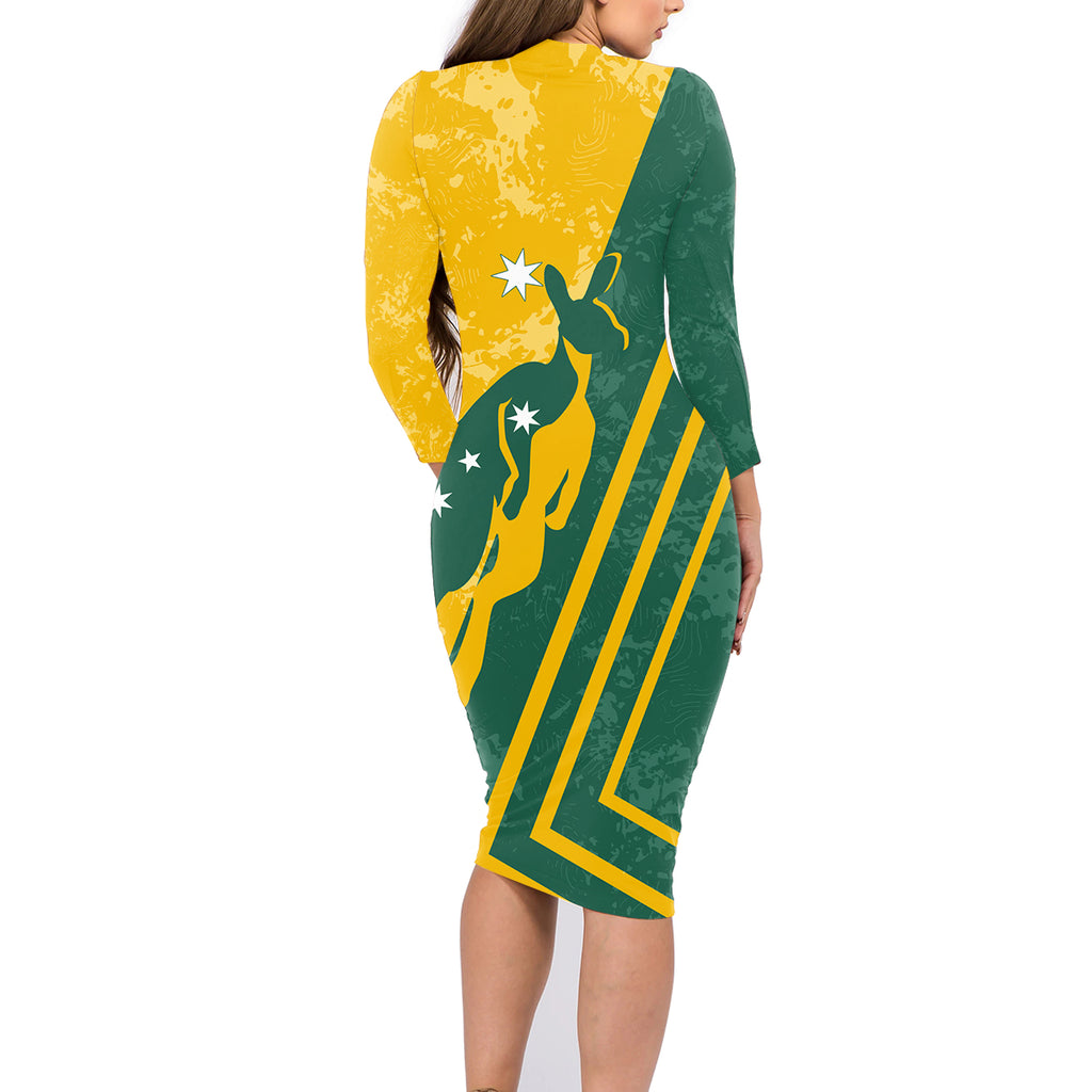 personalised-australia-soccer-family-matching-long-sleeve-bodycon-dress-and-hawaiian-shirt-green-gold-go-socceroos