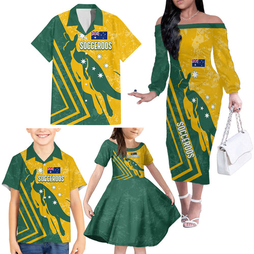 personalised-australia-soccer-family-matching-off-shoulder-long-sleeve-dress-and-hawaiian-shirt-green-gold-go-socceroos