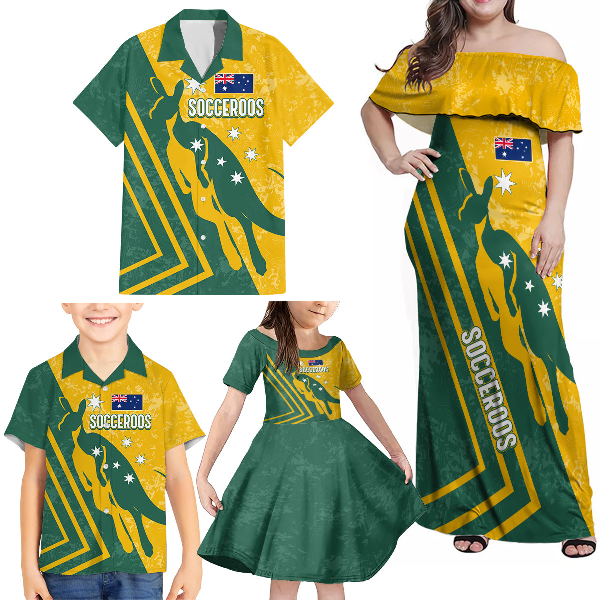 personalised-australia-soccer-family-matching-off-shoulder-maxi-dress-and-hawaiian-shirt-green-gold-go-socceroos