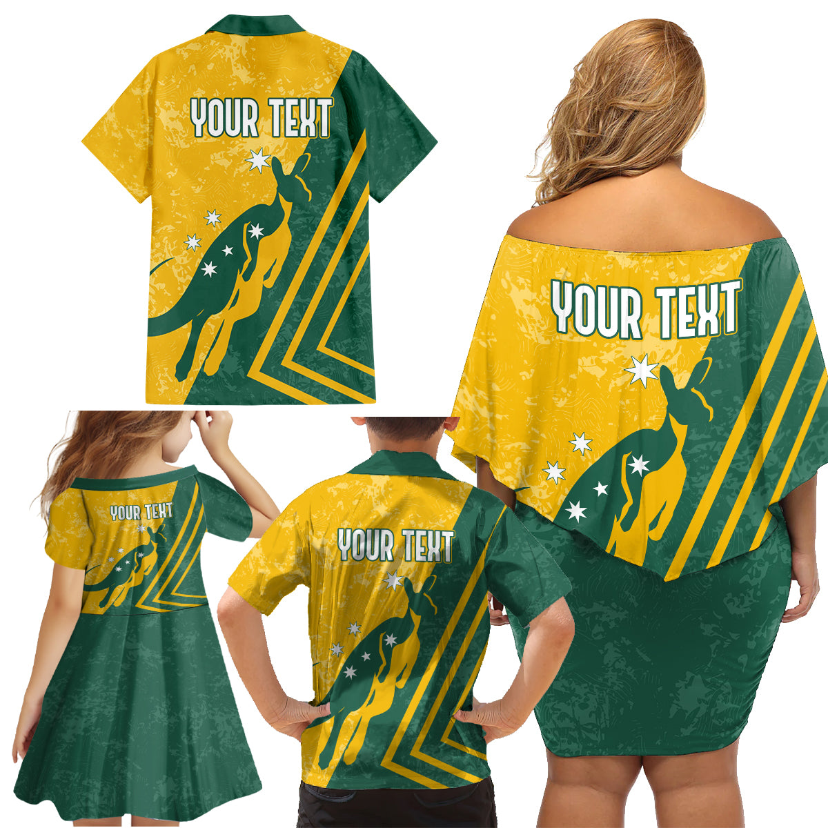personalised-australia-soccer-family-matching-off-shoulder-short-dress-and-hawaiian-shirt-green-gold-go-socceroos