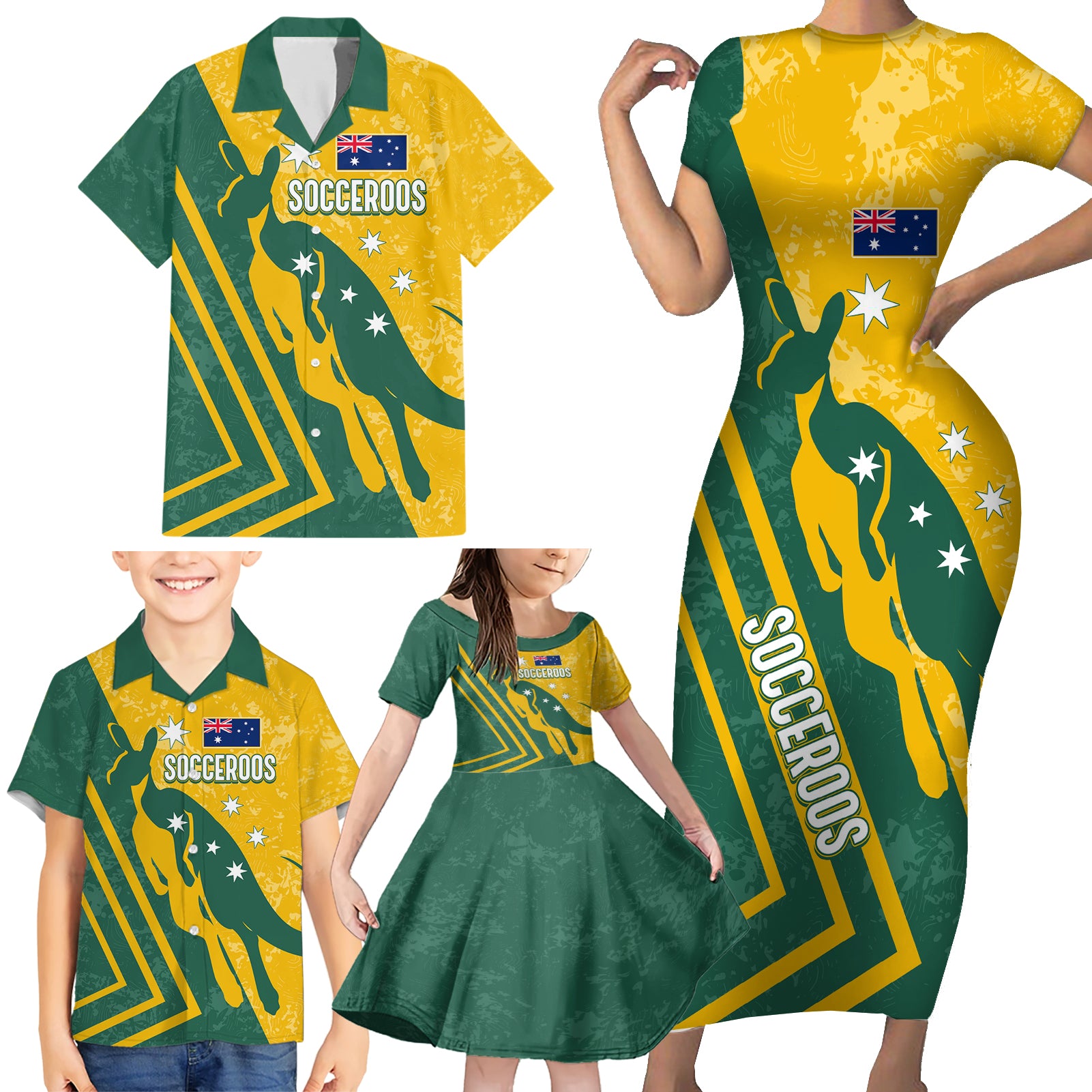 personalised-australia-soccer-family-matching-short-sleeve-bodycon-dress-and-hawaiian-shirt-green-gold-go-socceroos