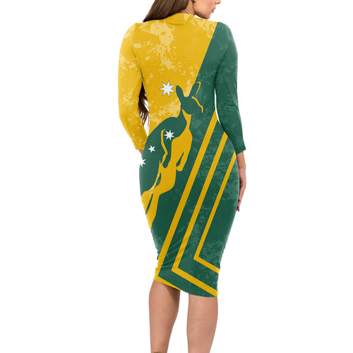 personalised-australia-soccer-long-sleeve-bodycon-dress-green-gold-go-socceroos