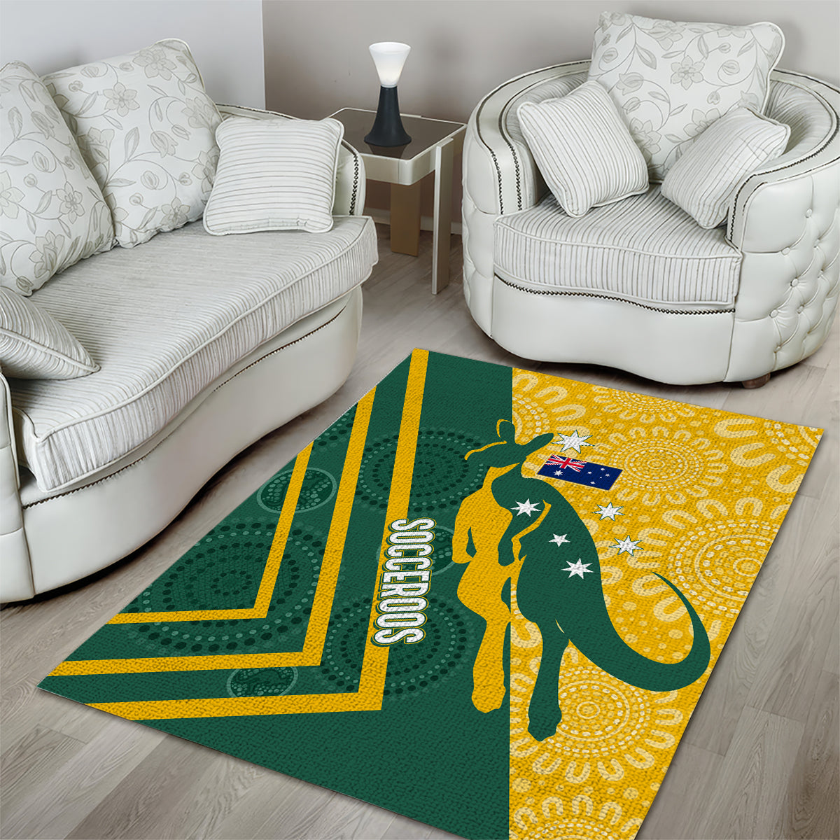 personalised-australia-socceroos-indigenous-area-rug-green-gold