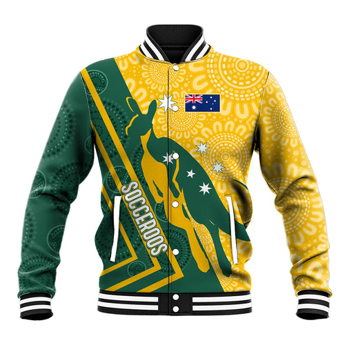 personalised-australia-socceroos-indigenous-baseball-jacket-green-gold