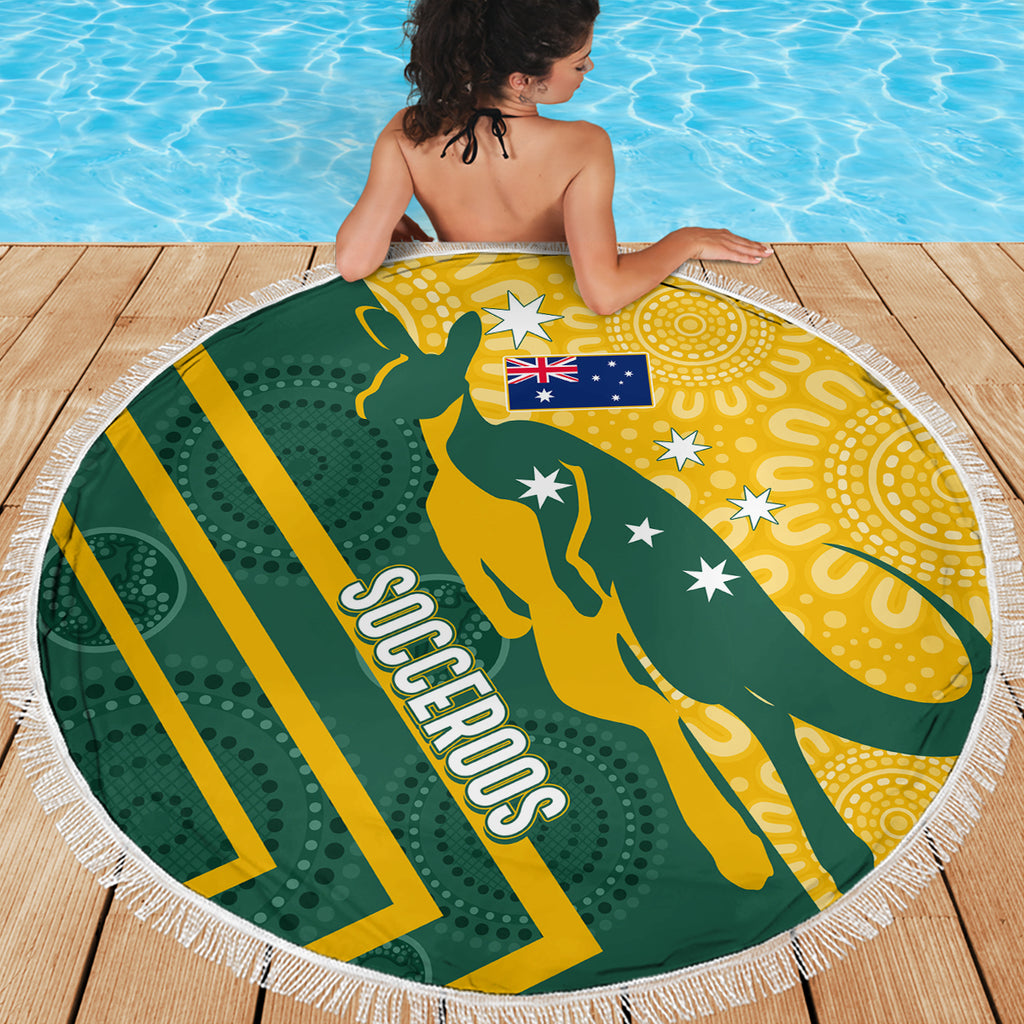 personalised-australia-socceroos-indigenous-beach-blanket-green-gold