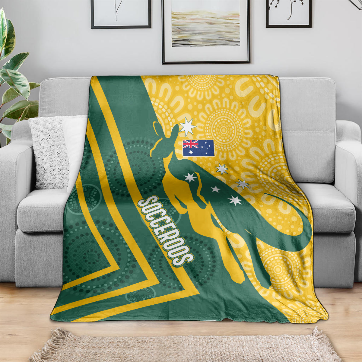 personalised-australia-socceroos-indigenous-blanket-green-gold