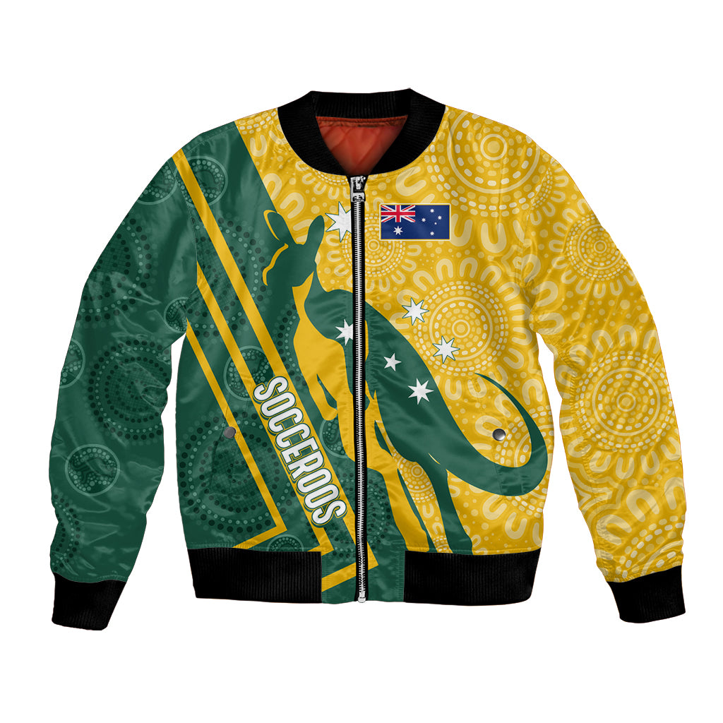personalised-australia-socceroos-indigenous-bomber-jacket-green-gold