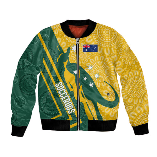 personalised-australia-socceroos-indigenous-bomber-jacket-green-gold