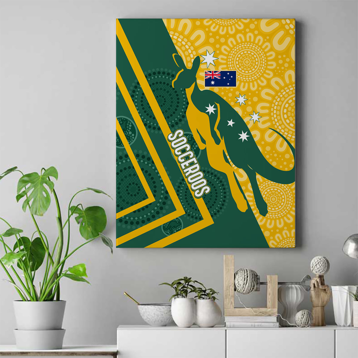 personalised-australia-socceroos-indigenous-canvas-wall-art-green-gold