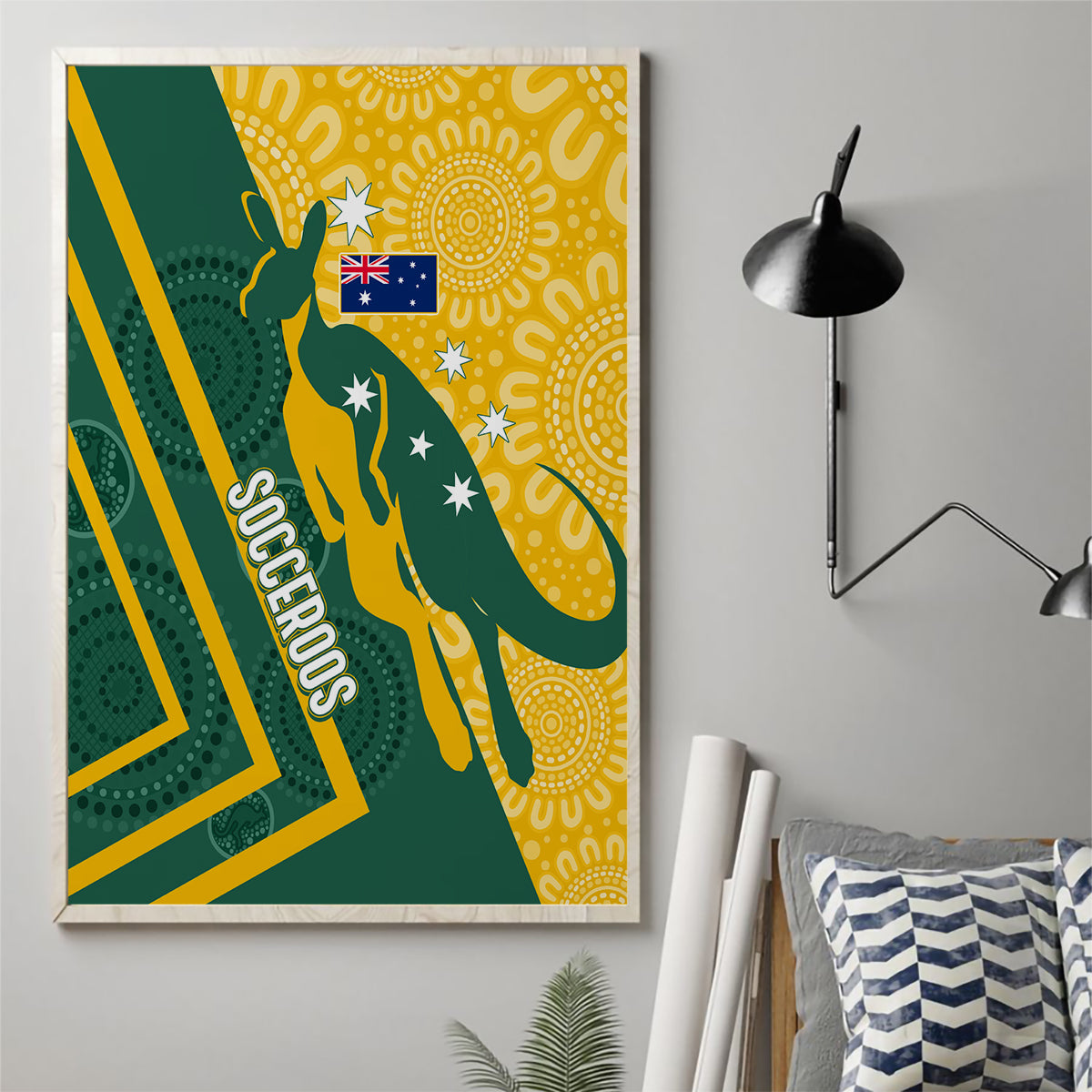 personalised-australia-socceroos-indigenous-canvas-wall-art-green-gold