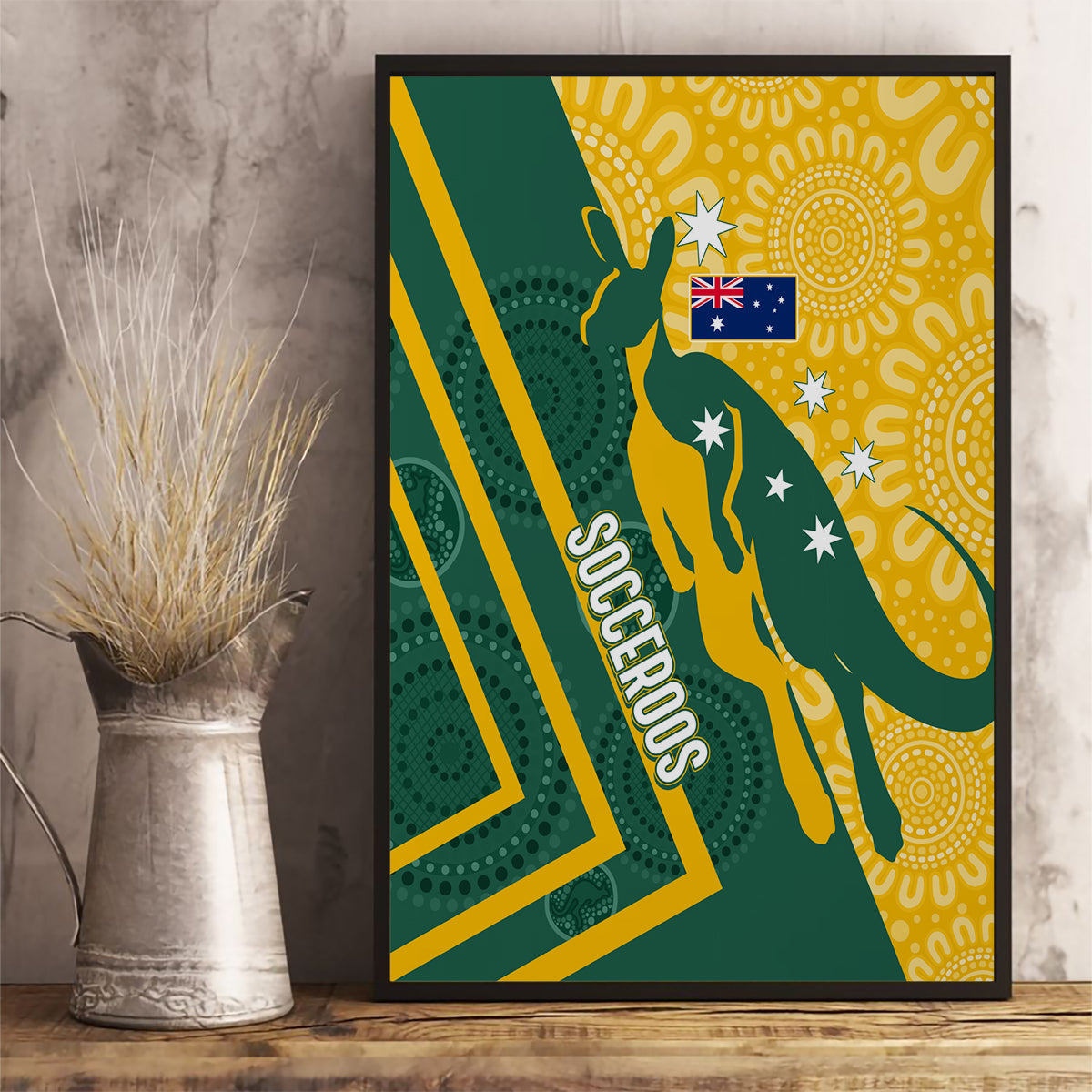 personalised-australia-socceroos-indigenous-canvas-wall-art-green-gold