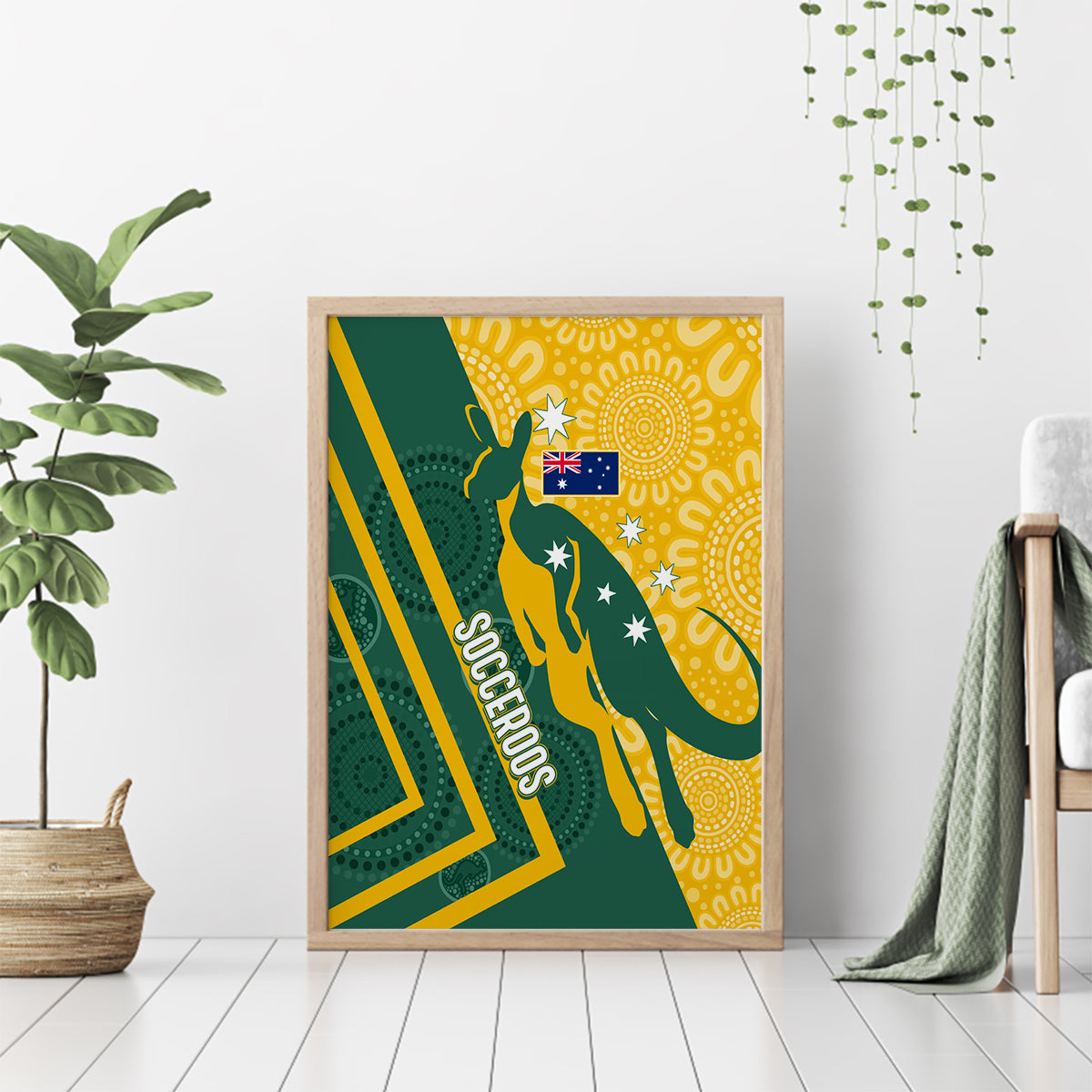 personalised-australia-socceroos-indigenous-canvas-wall-art-green-gold
