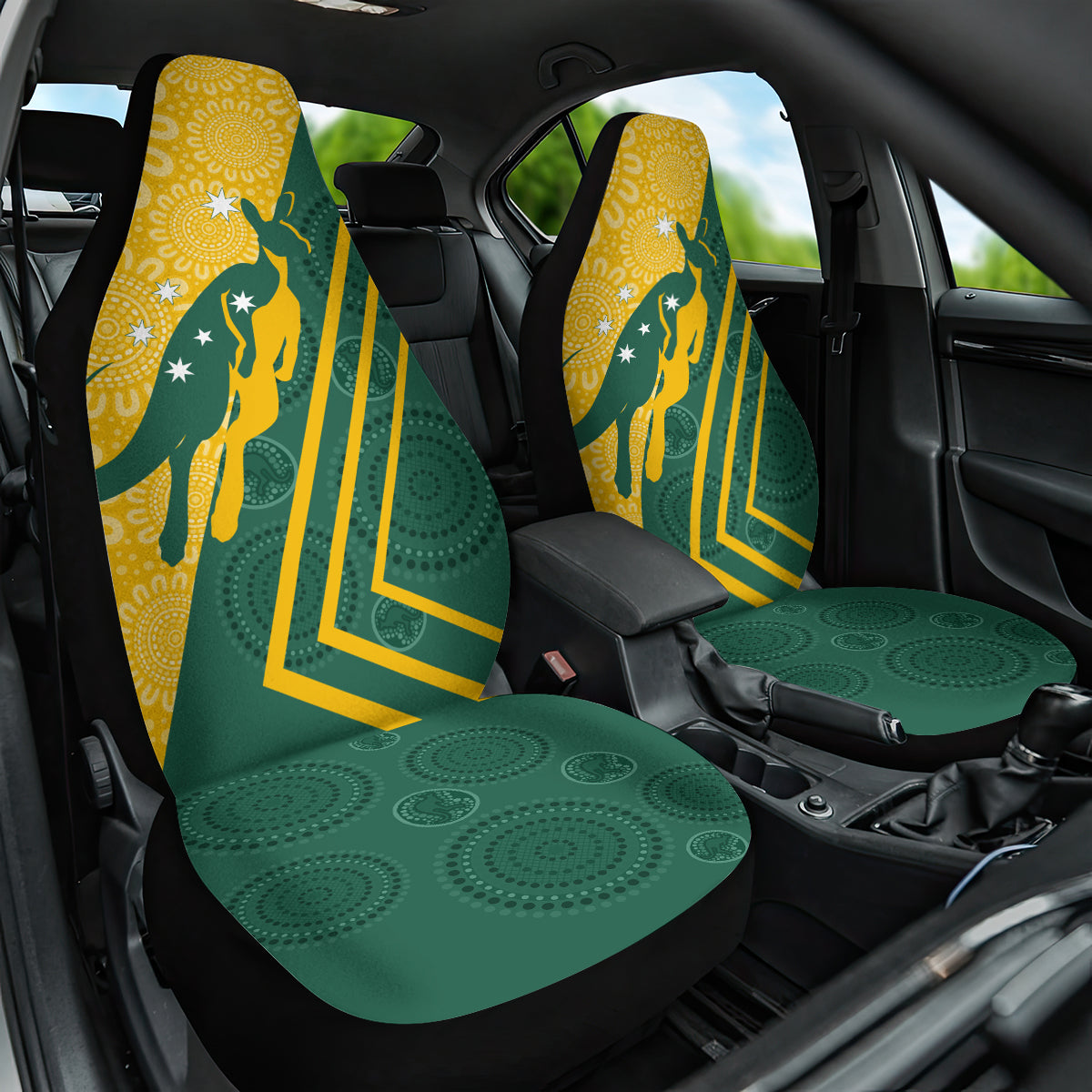 personalised-australia-socceroos-indigenous-car-seat-cover-green-gold
