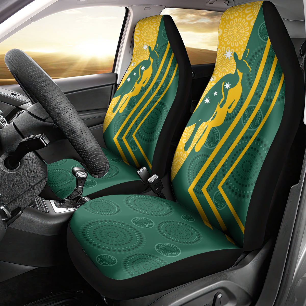 personalised-australia-socceroos-indigenous-car-seat-cover-green-gold