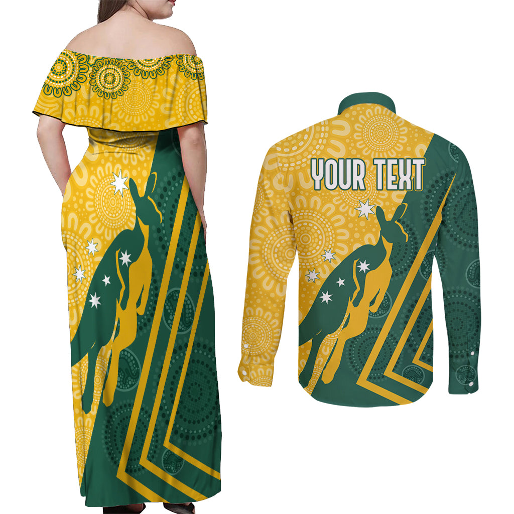 personalised-australia-socceroos-indigenous-couples-matching-off-shoulder-maxi-dress-and-long-sleeve-button-shirt-green-gold