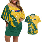 personalised-australia-socceroos-indigenous-couples-matching-off-shoulder-short-dress-and-hawaiian-shirt-green-gold