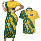 personalised-australia-socceroos-indigenous-couples-matching-short-sleeve-bodycon-dress-and-hawaiian-shirt-green-gold